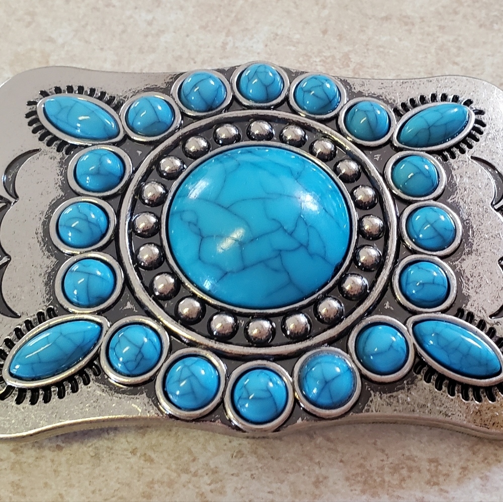 New Silver And Turqouise Blue Color Belt Buckle Choose One